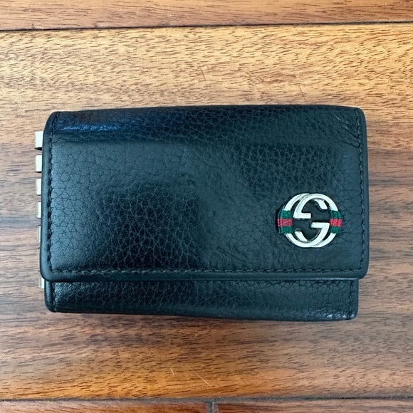 Authentic Vintage Gucci Black Leather Key Case & Card Holder - Picture 1 of 13